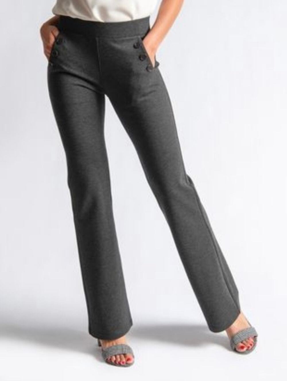 Betabrand | 6 Button Bootcut Sailor Dress Yoga Pants Large Long Charcoal Gray